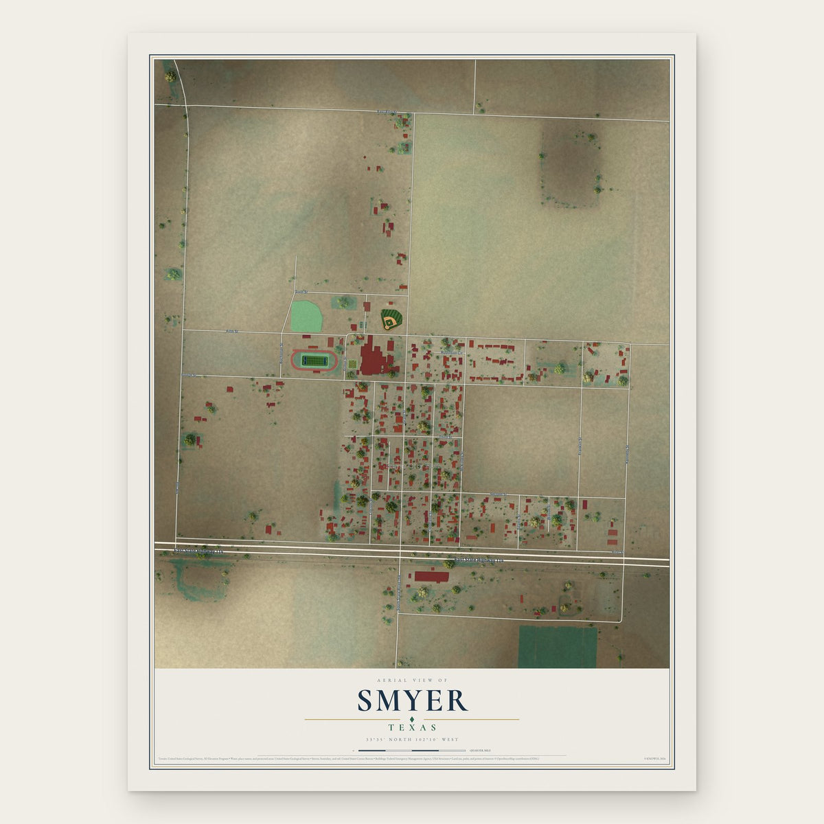 Smyer, Texas map print, the full design