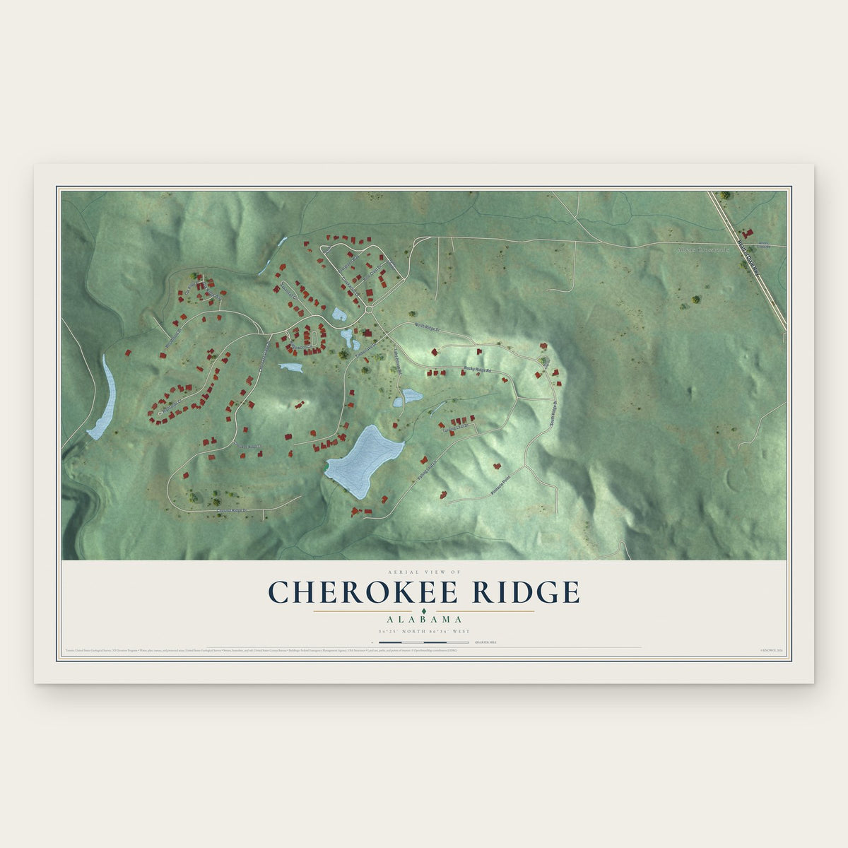 Cherokee Ridge, Alabama map print, the full design