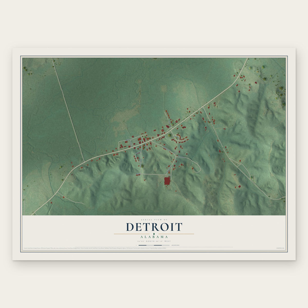 Detroit, Alabama map print, the full design