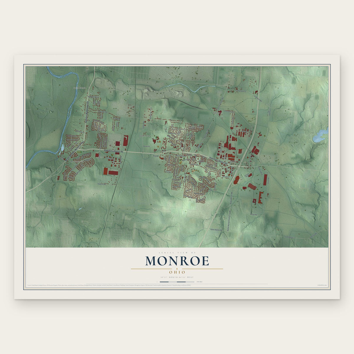 Monroe, Ohio map print, the full design