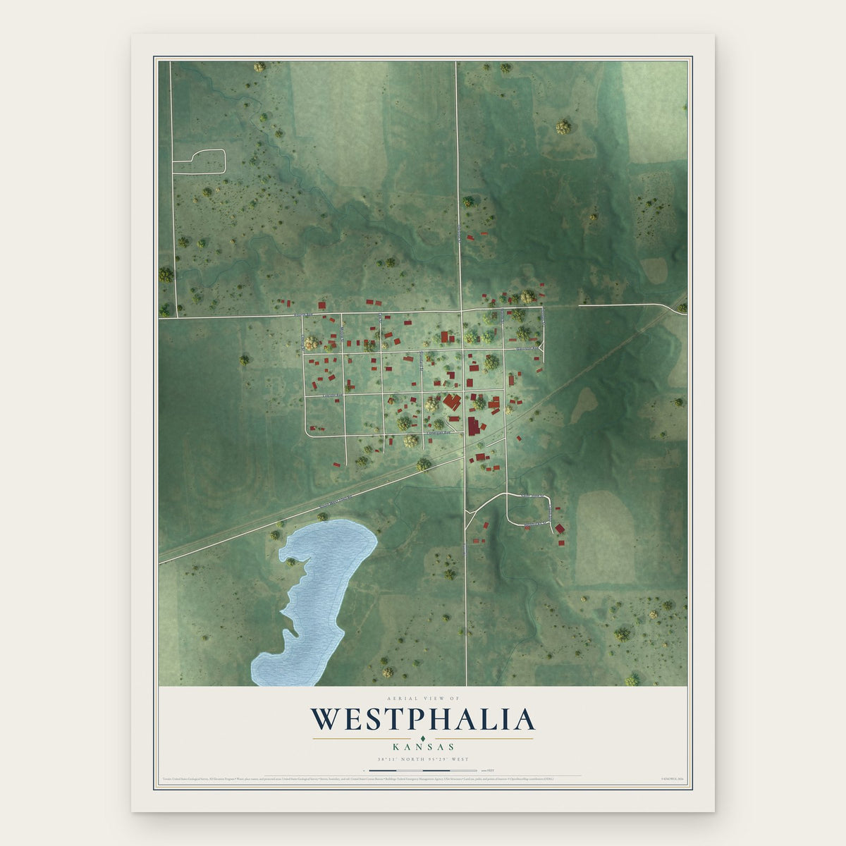 Westphalia, Kansas map print, the full design