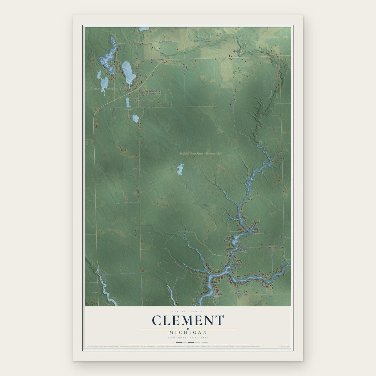 Clement, Michigan map print, the full design