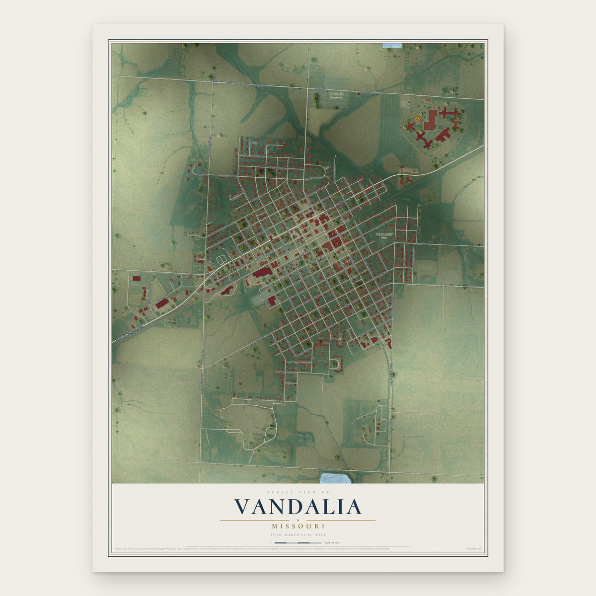 Vandalia, Missouri map print, the full design