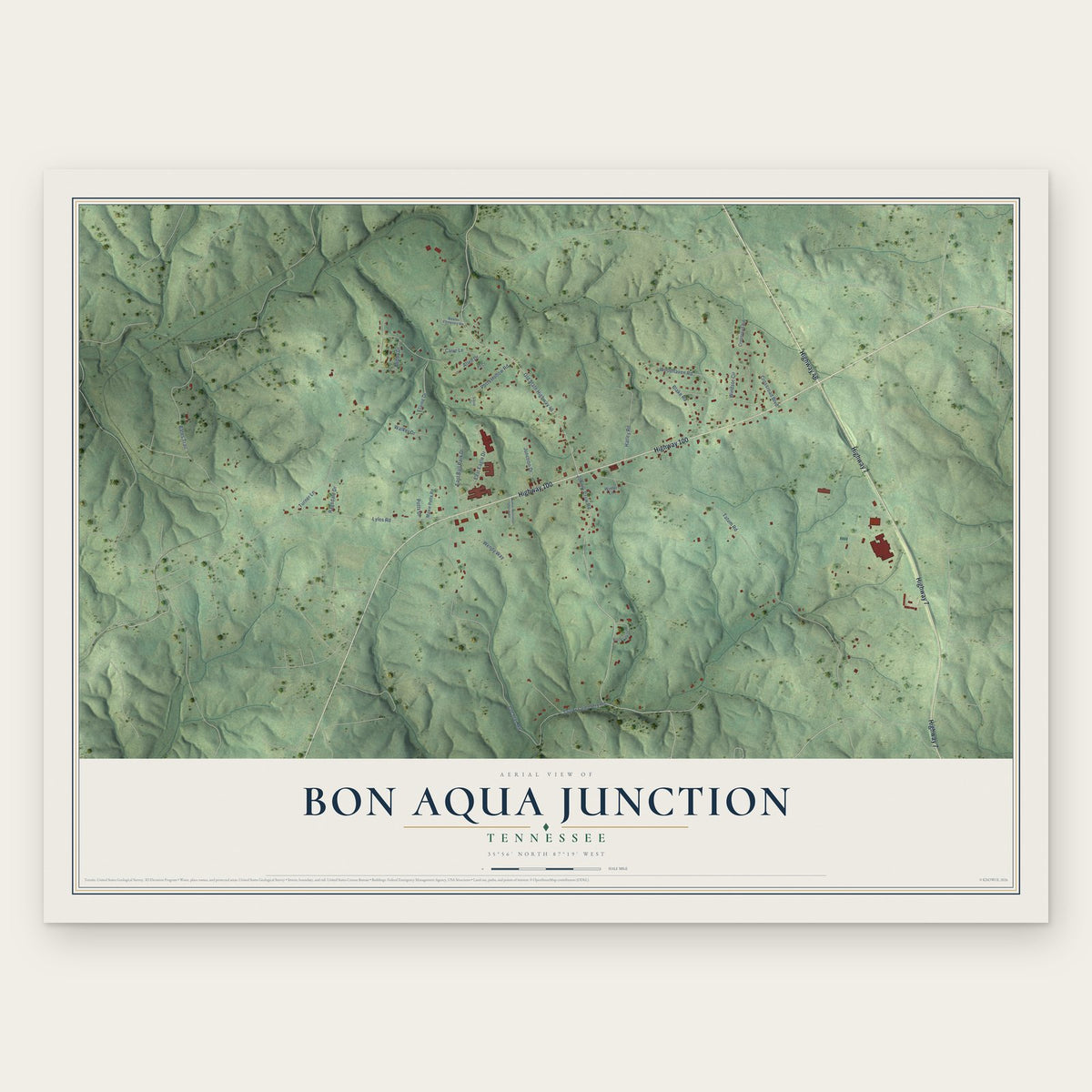 Bon Aqua Junction, Tennessee map print, the full design