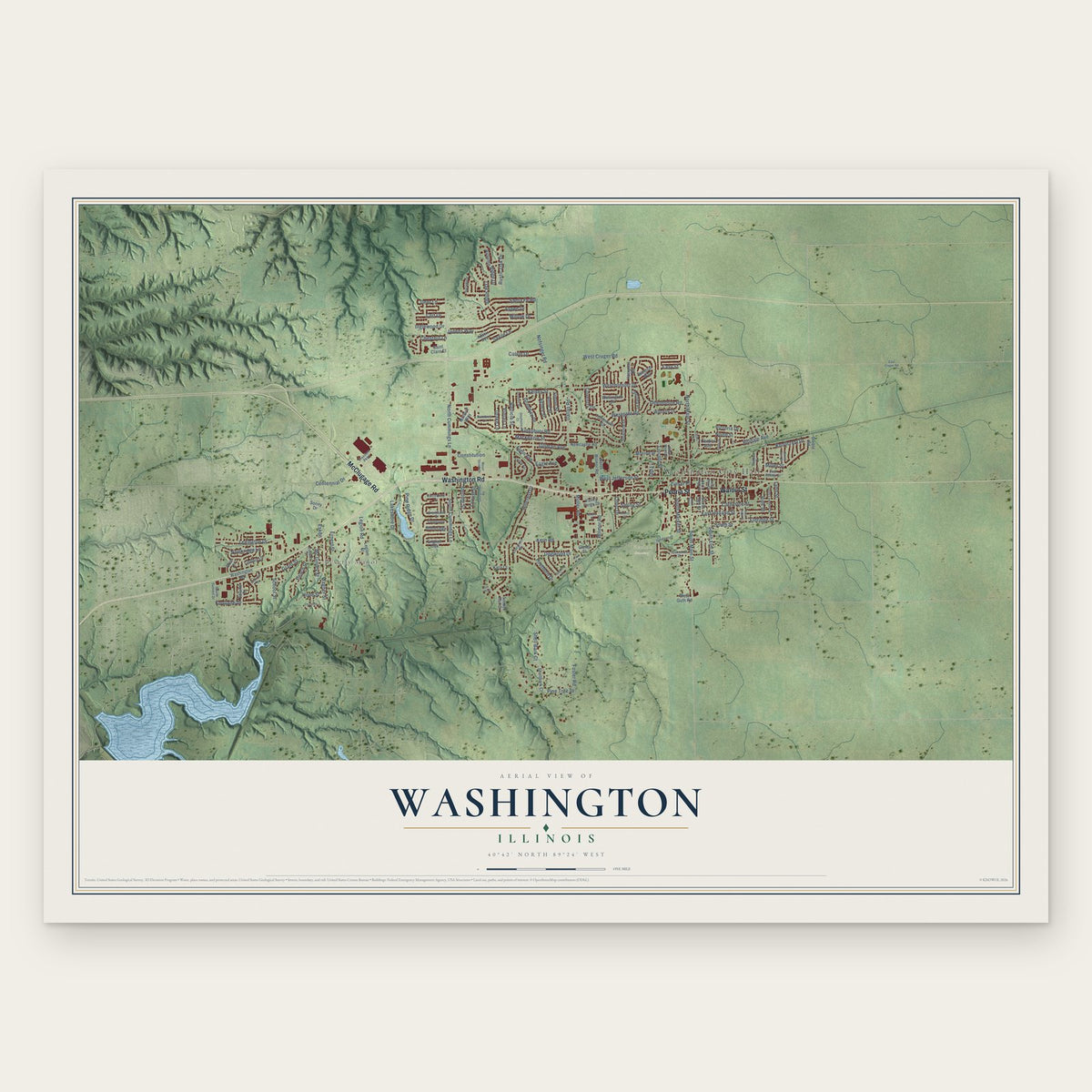 Washington, Illinois map print, the full design