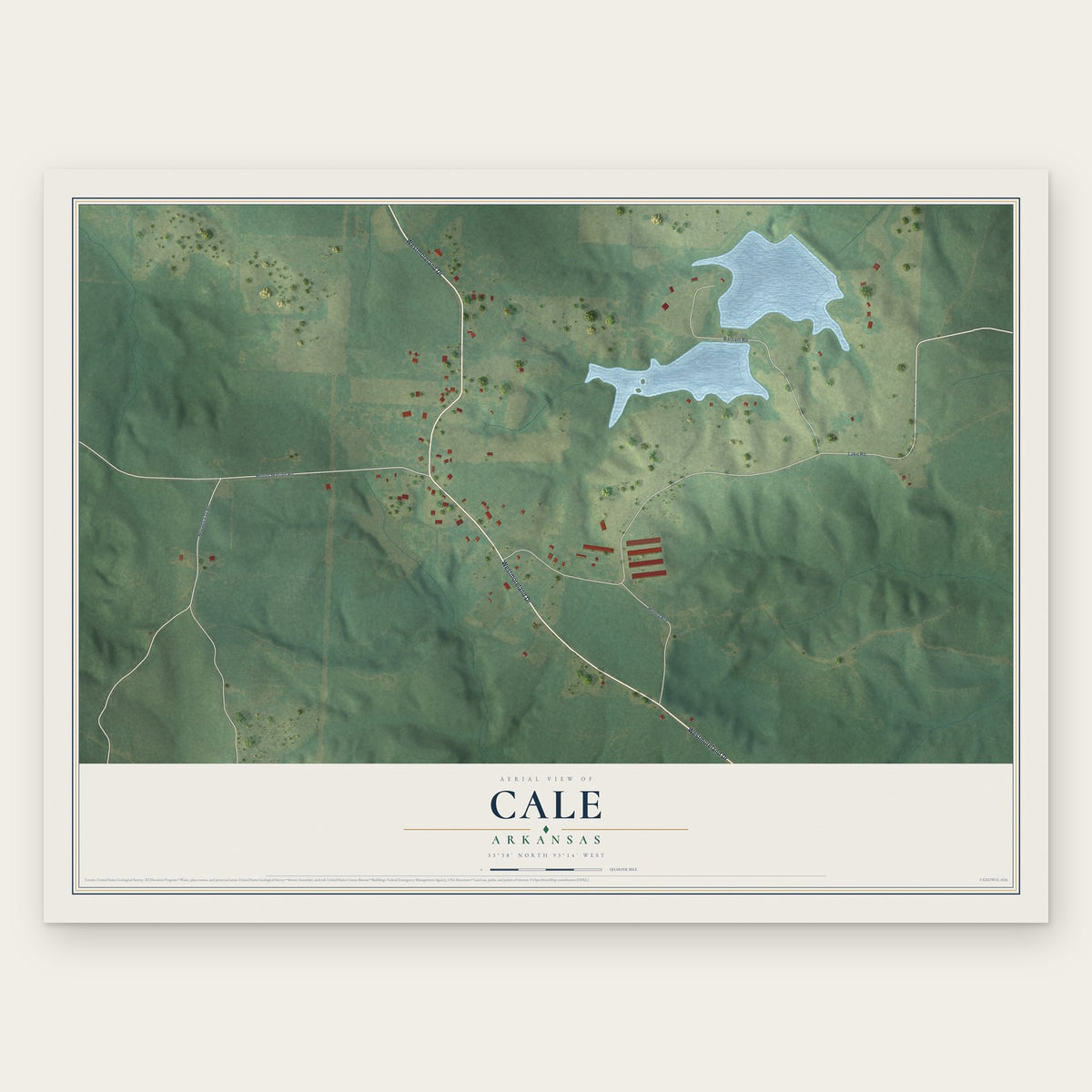 Cale, Arkansas map print, the full design