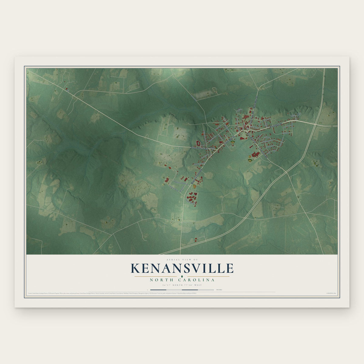 Kenansville, North Carolina map print, the full design