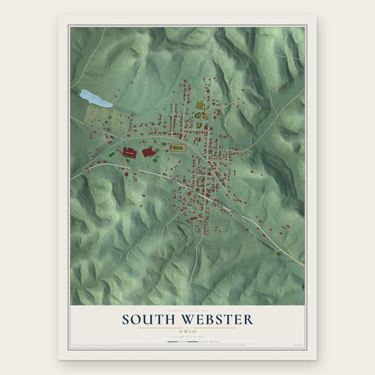 South Webster, Ohio map print, the full design