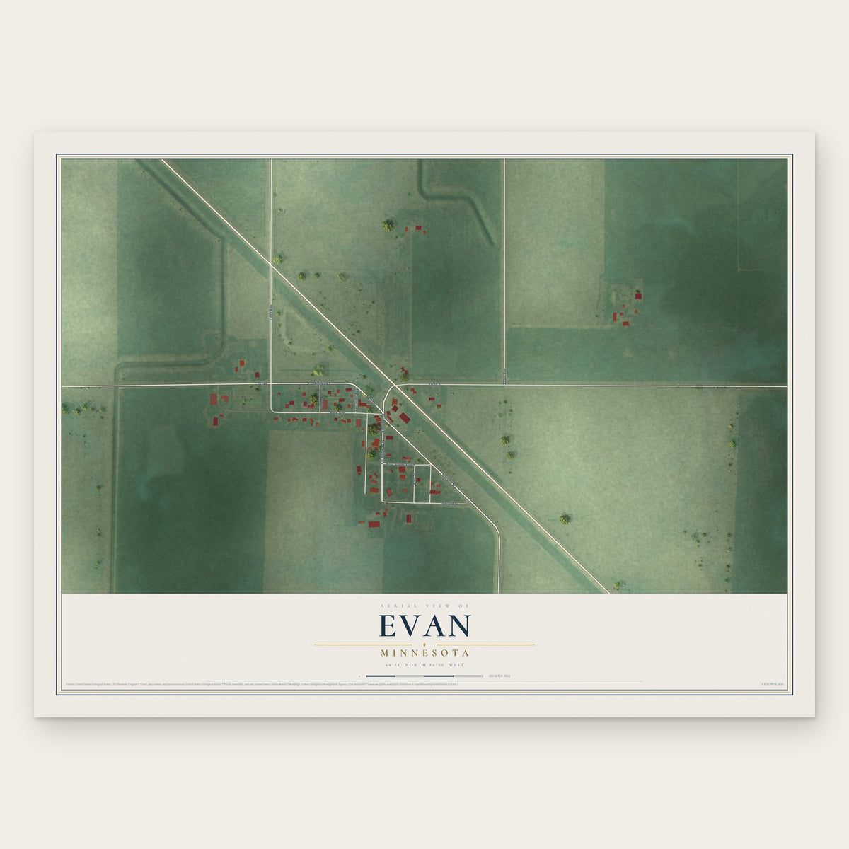 Evan, Minnesota map print, the full design