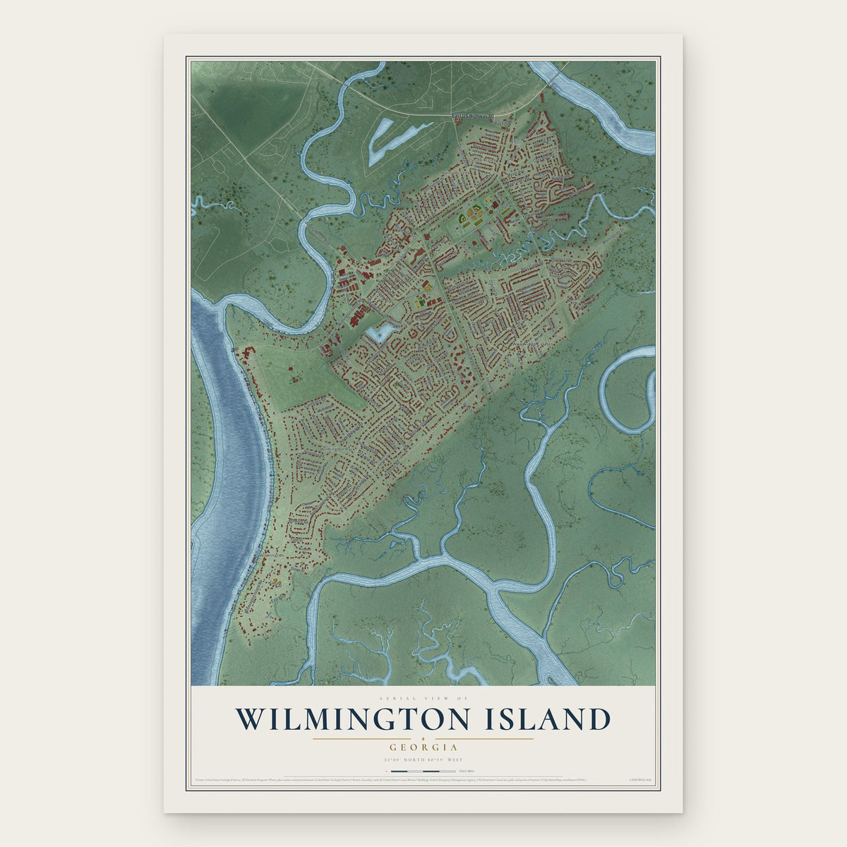 Wilmington Island, Georgia map print, the full design