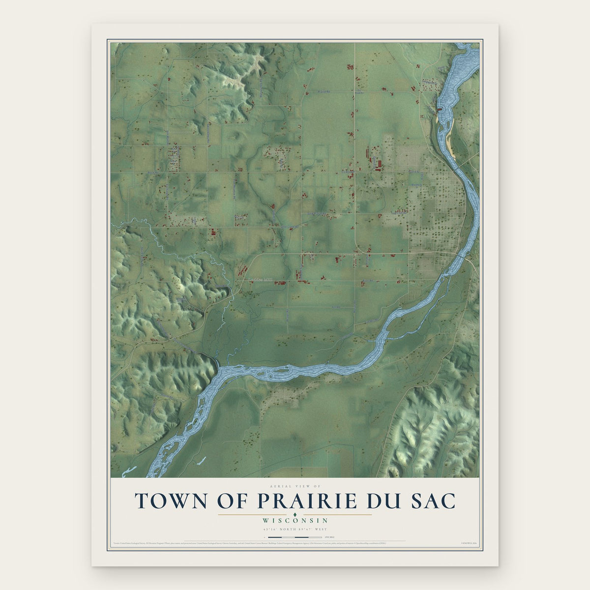 Town of Prairie du Sac, Wisconsin map print, the full design