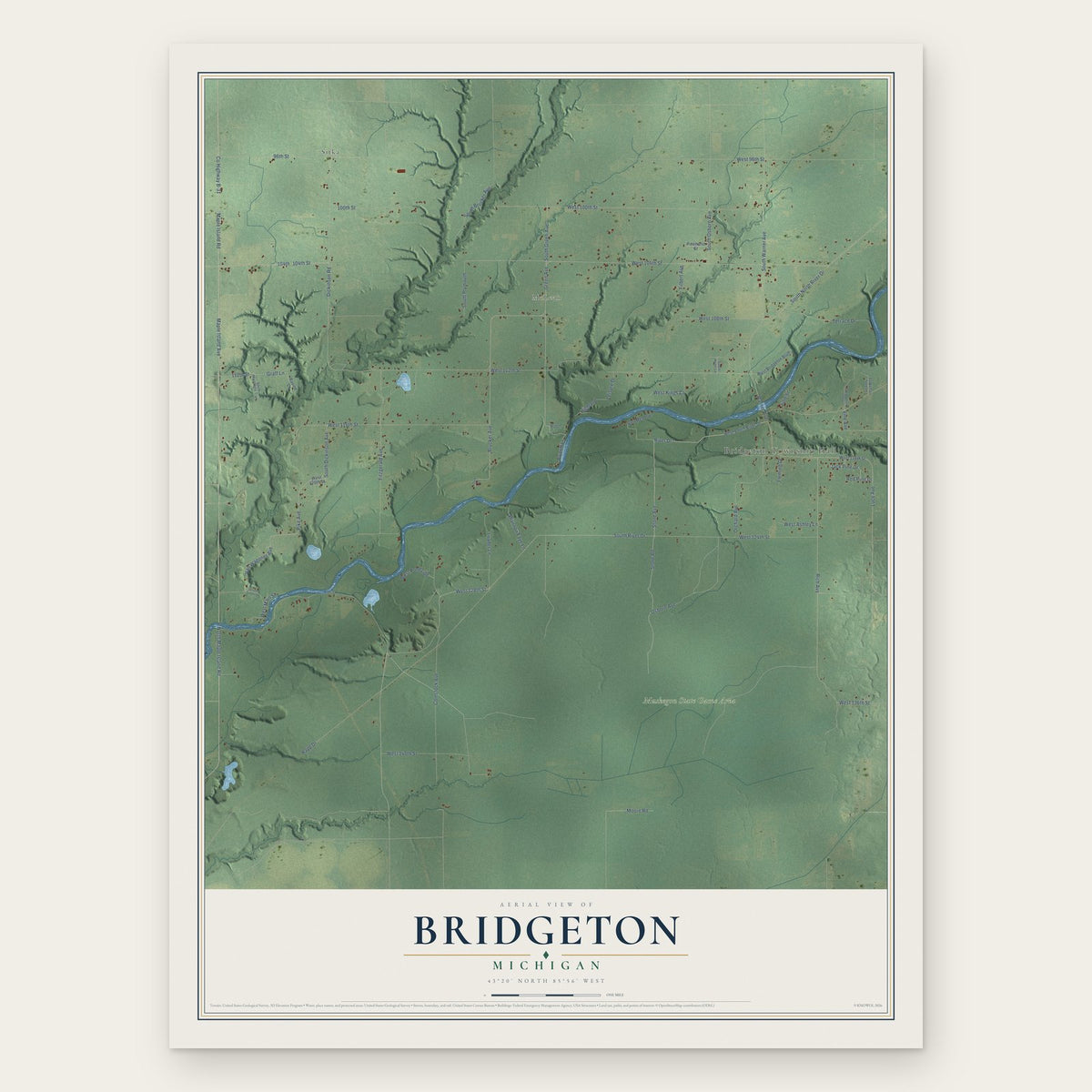 Bridgeton, Michigan map print, the full design