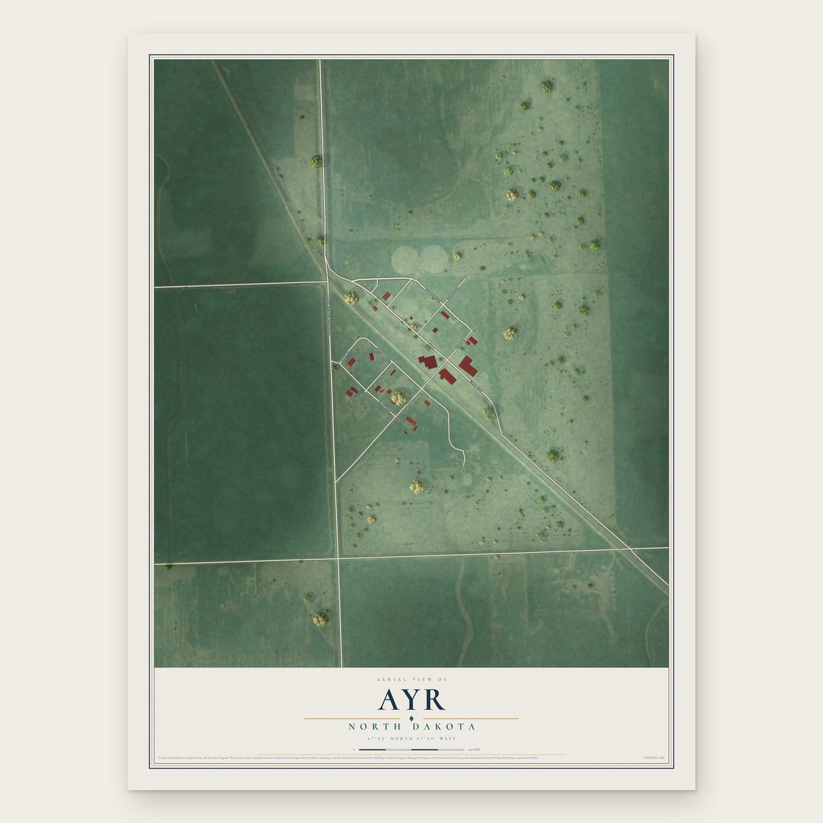 Ayr, North Dakota map print, the full design