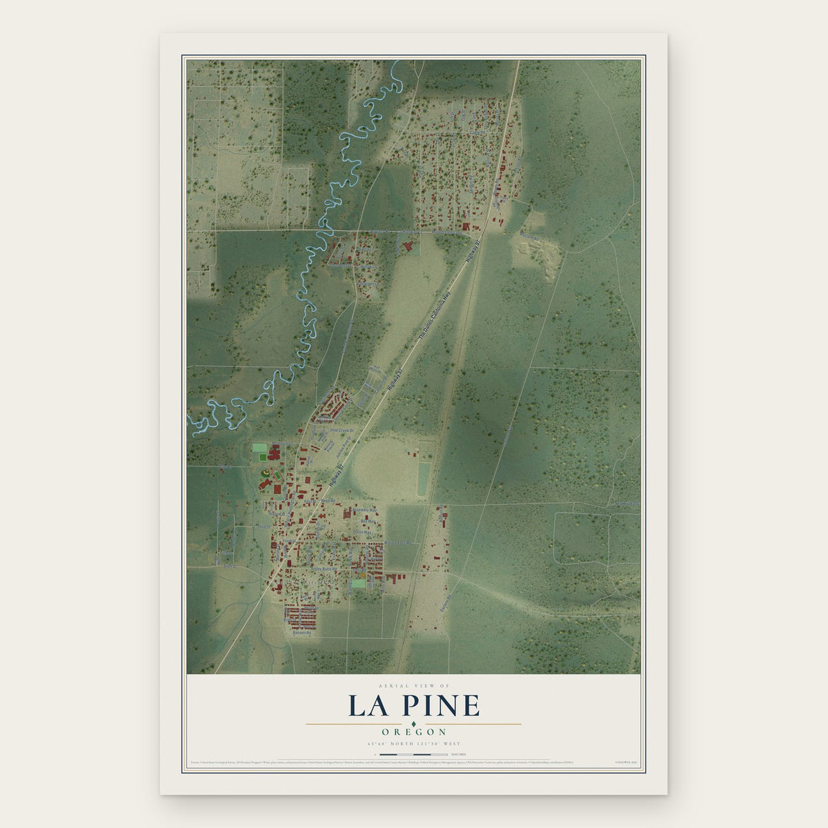 La Pine, Oregon map print, the full design