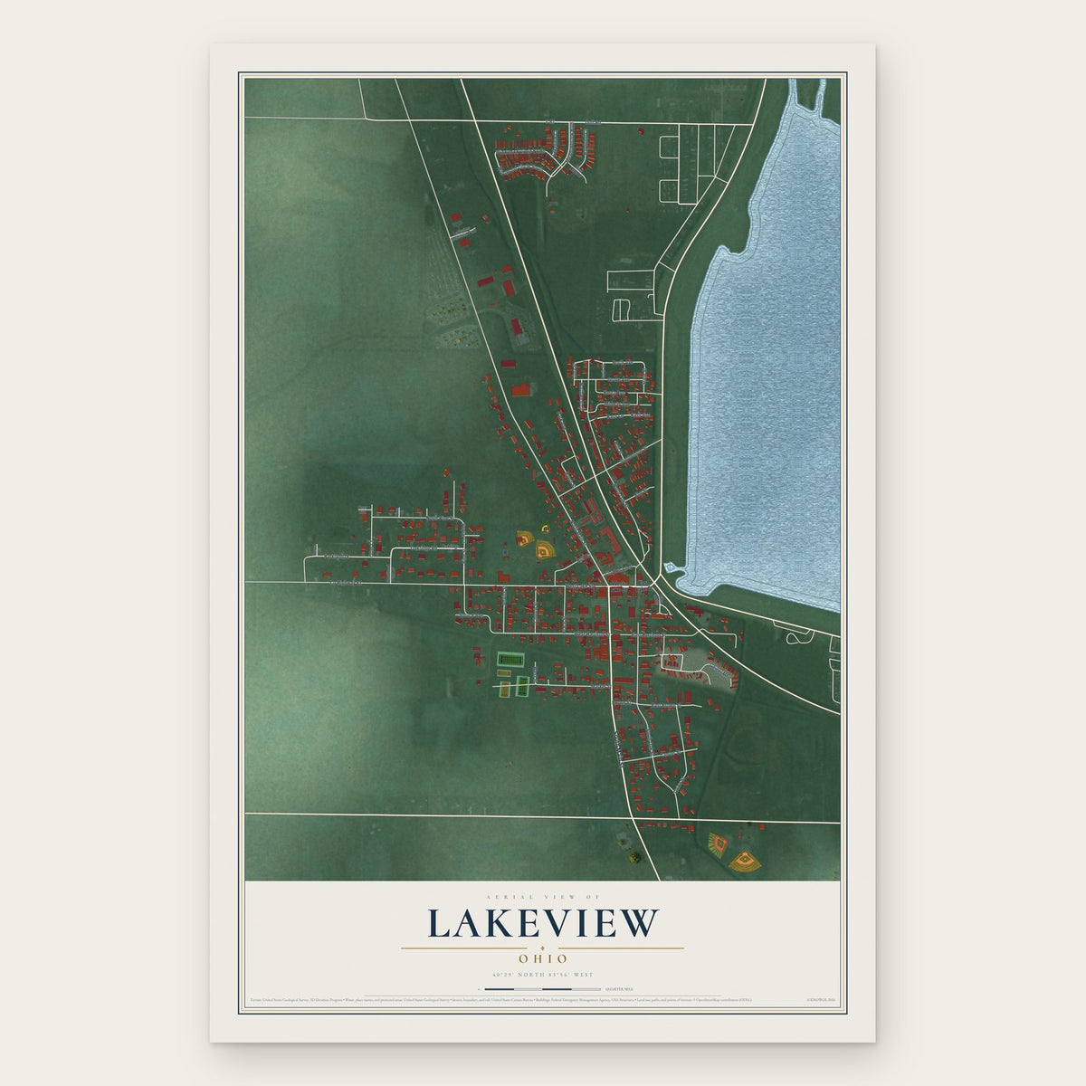 Lakeview, Ohio map print, the full design