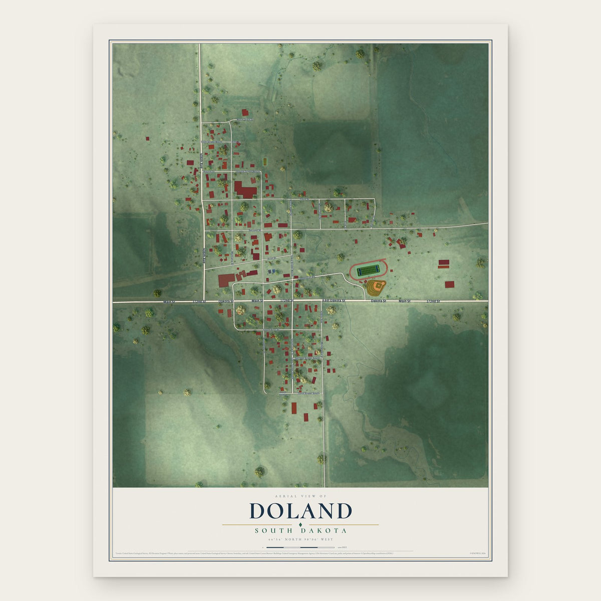 Doland, South Dakota map print, the full design