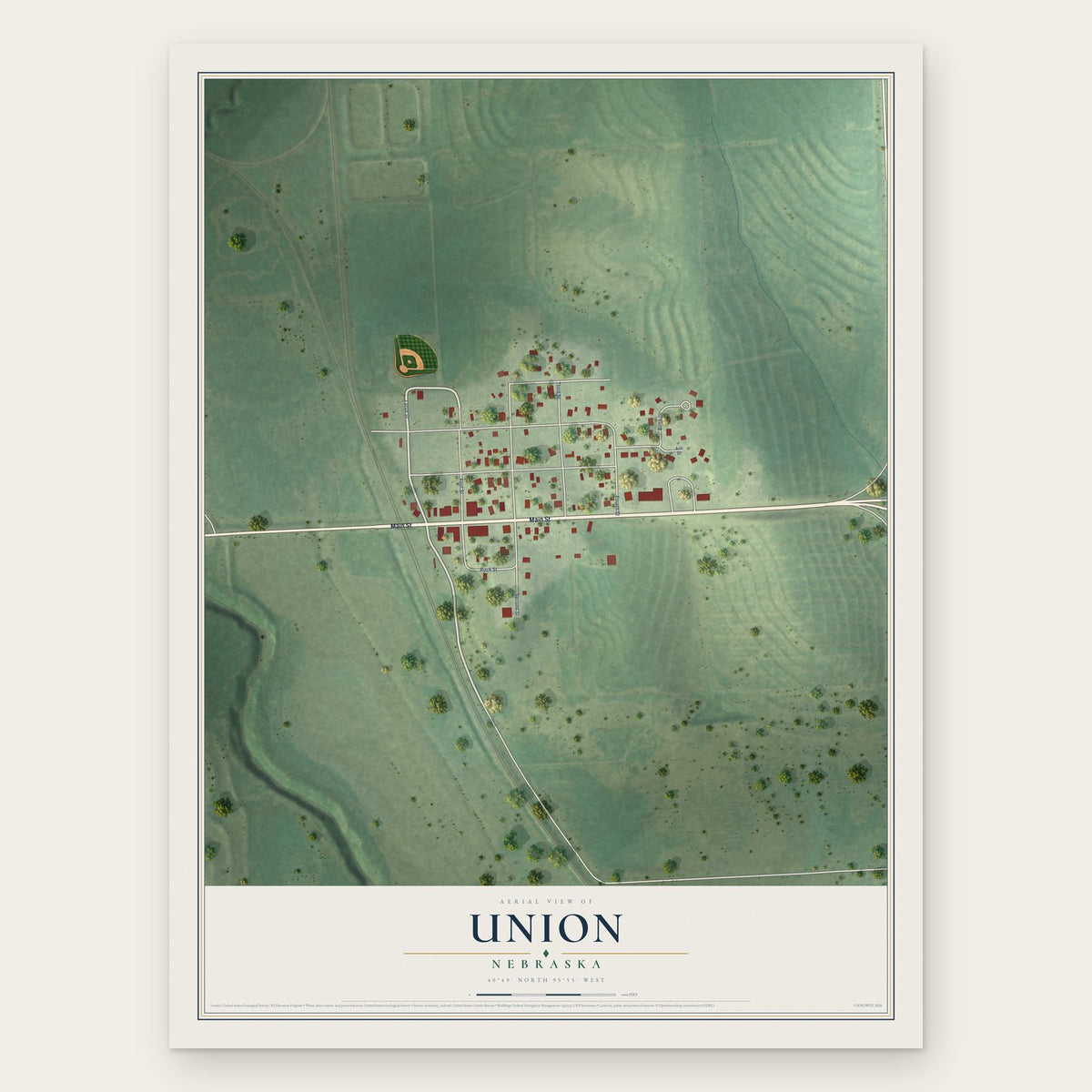 Union, Nebraska map print, the full design