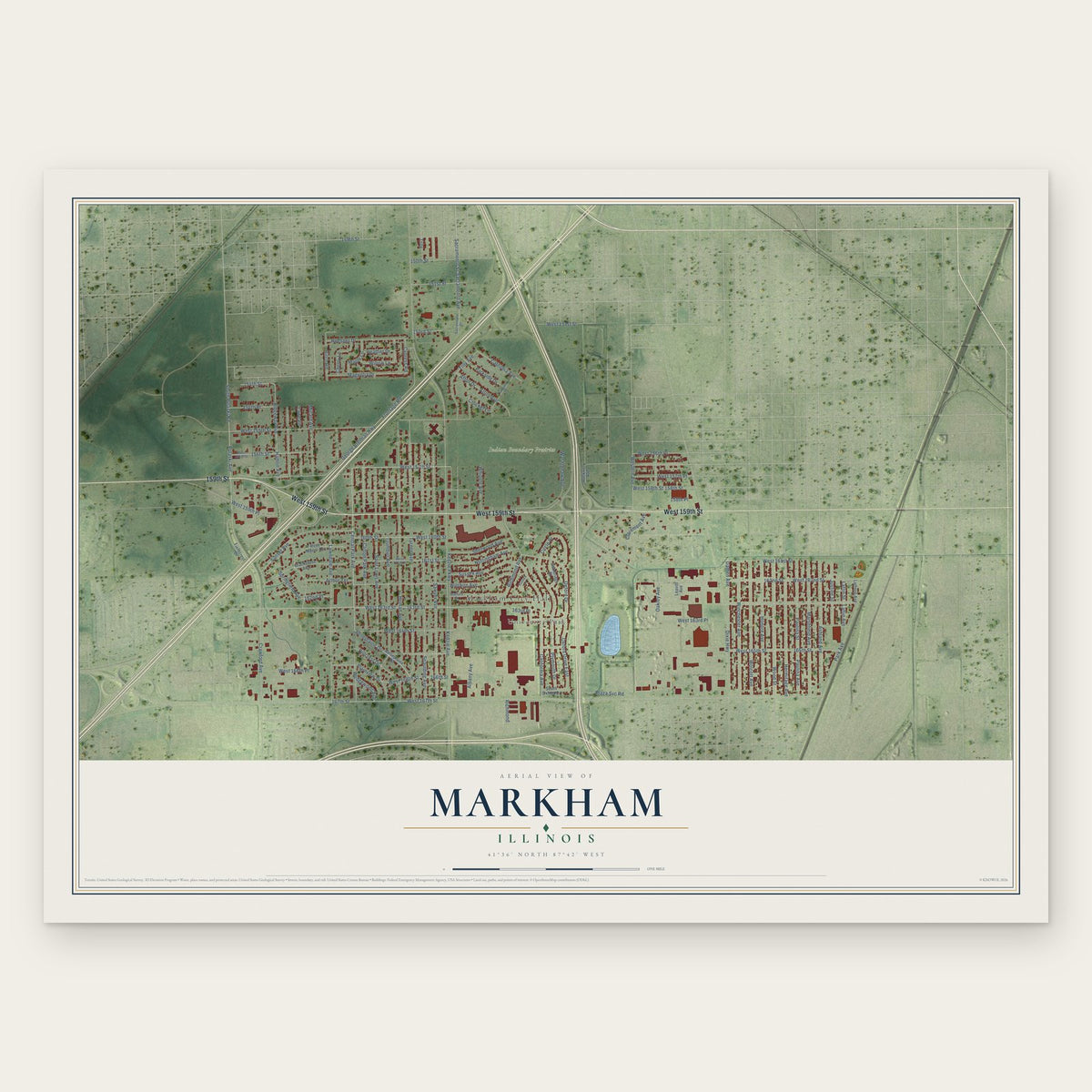 Markham, Illinois map print, the full design