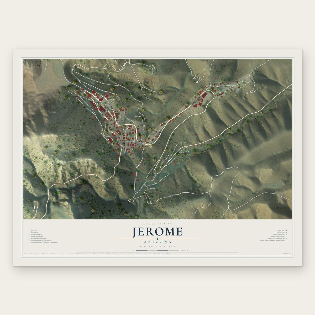 Jerome, Arizona map print, the full design