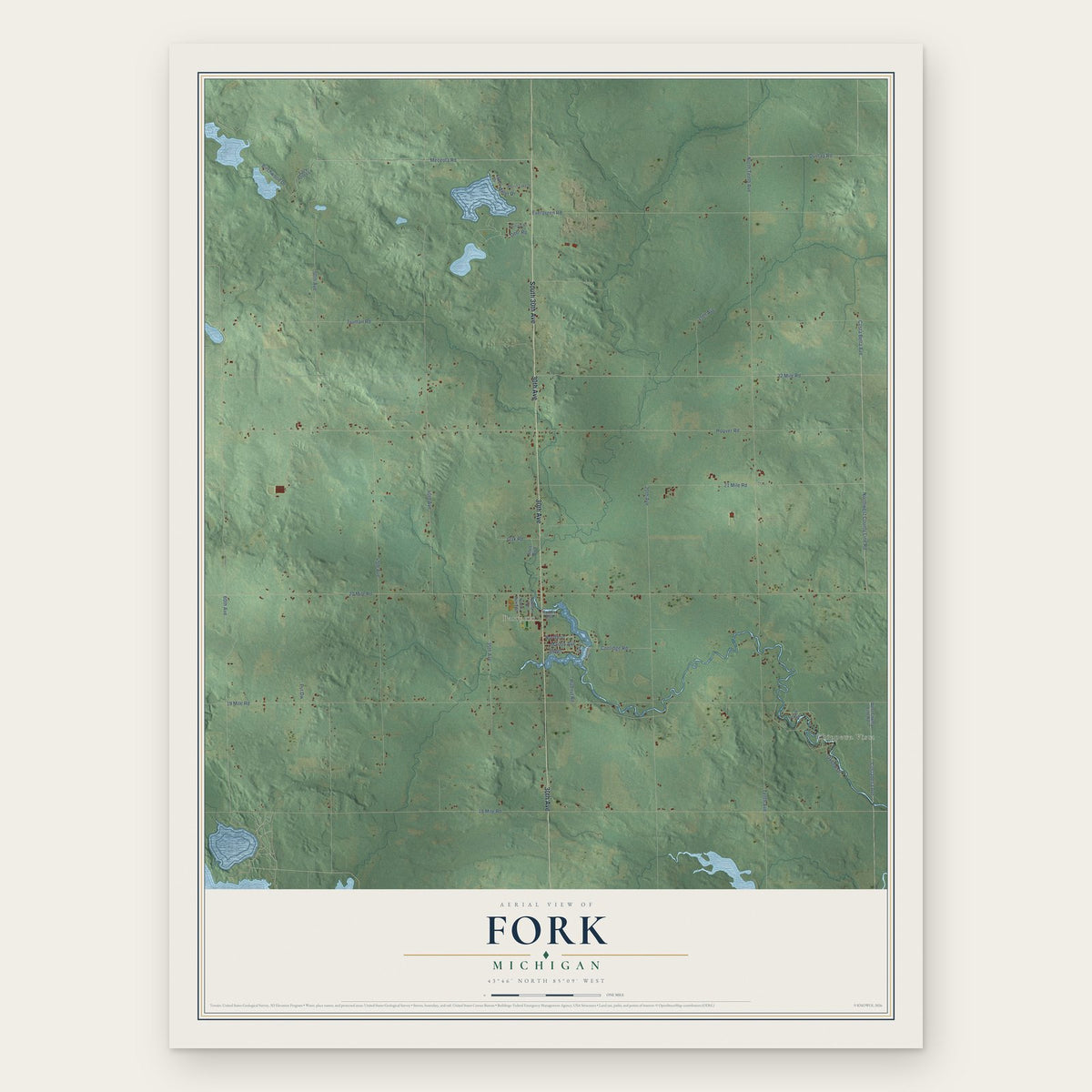 Fork, Michigan map print, the full design