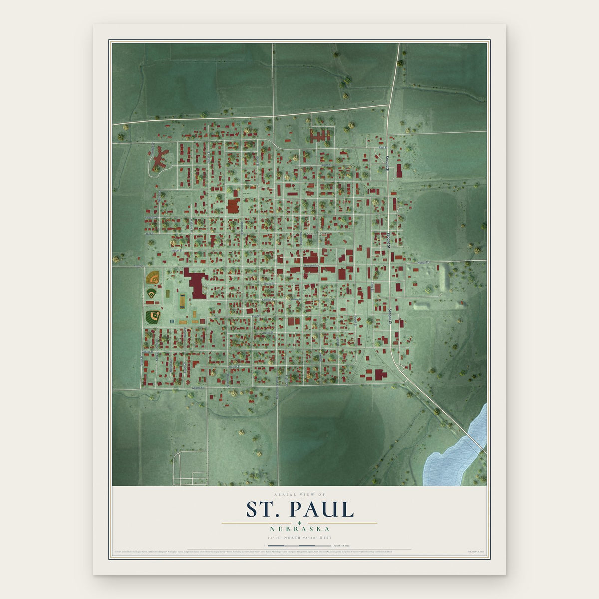 St. Paul, Nebraska map print, the full design