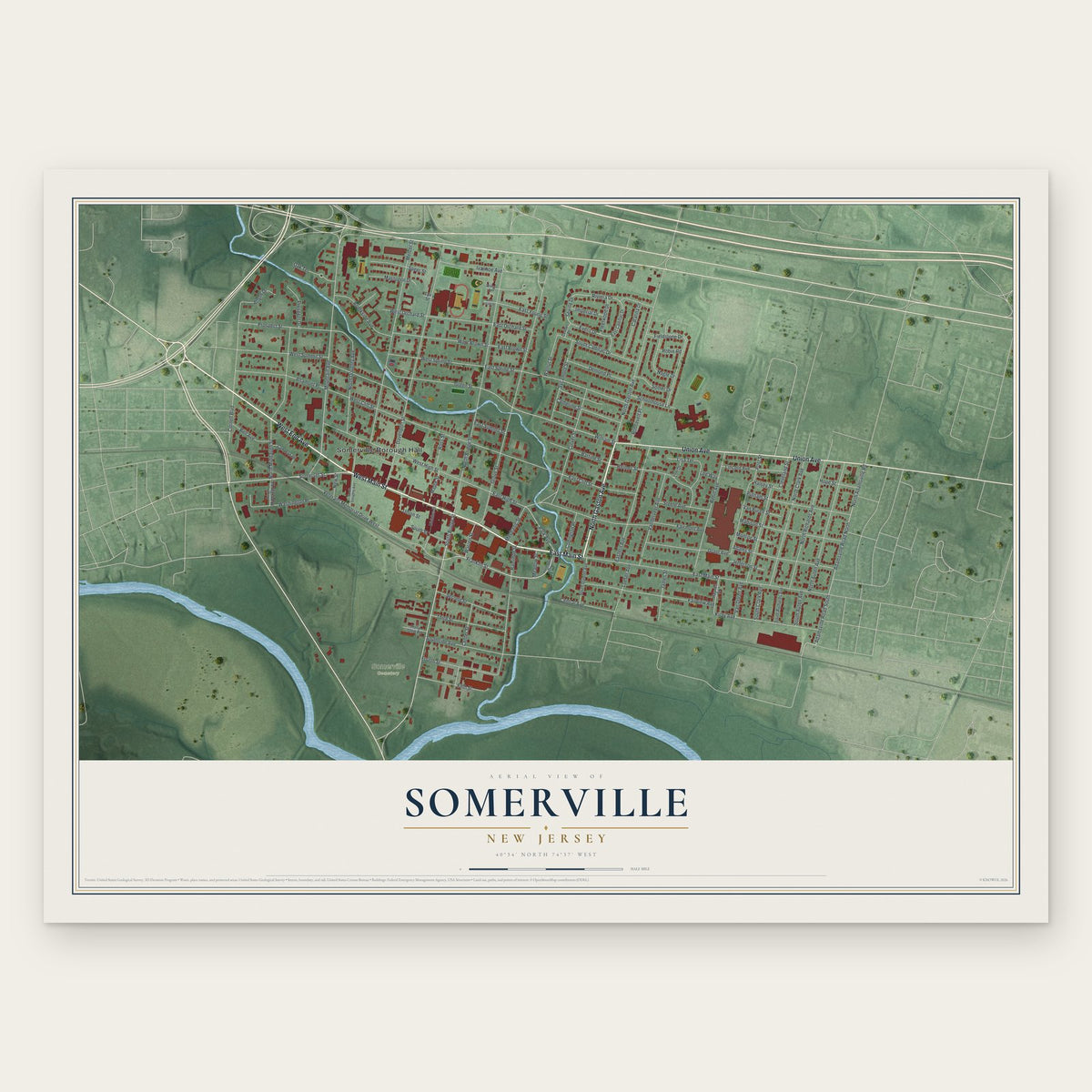 Somerville, New Jersey map print, the full design