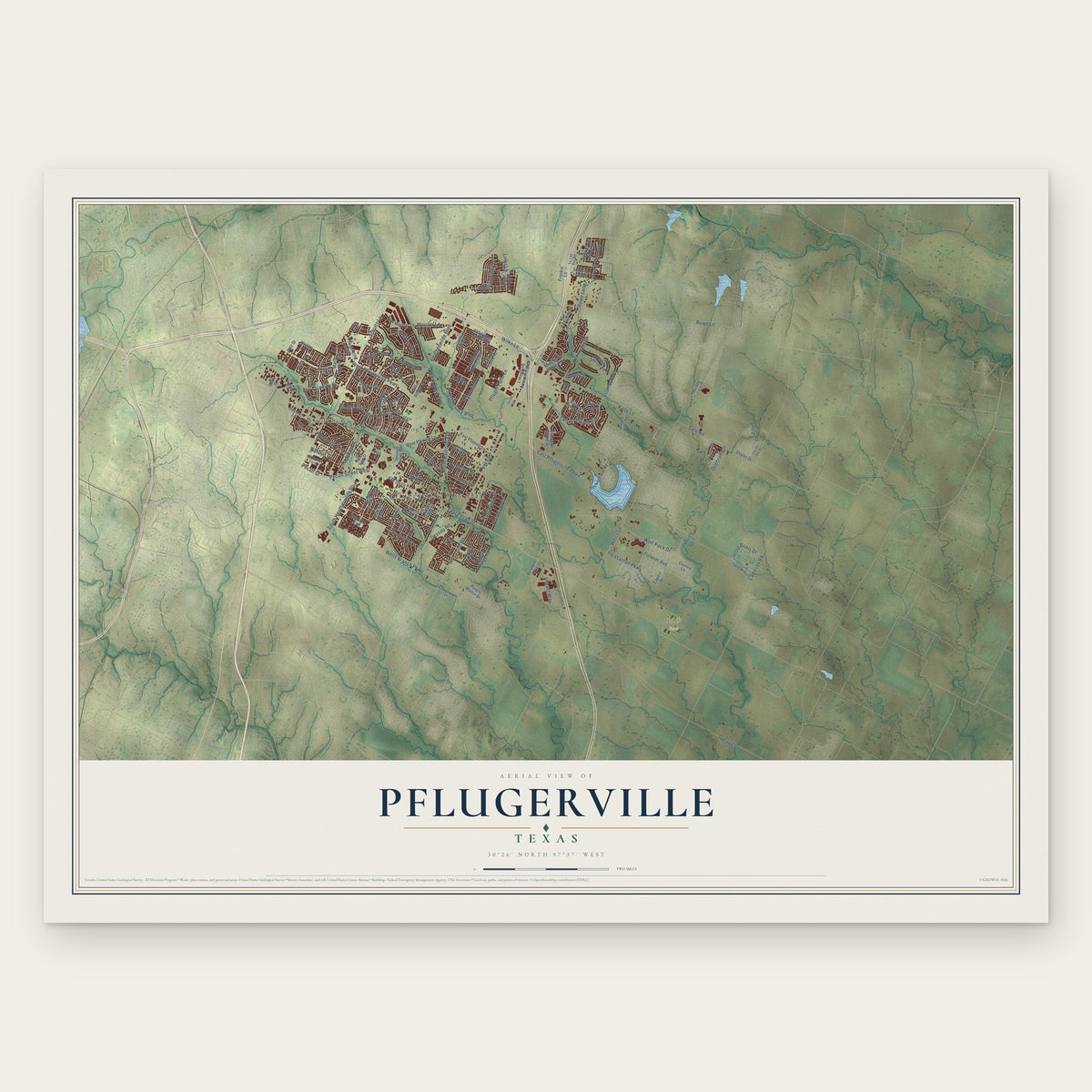 Pflugerville, Texas map print, the full design