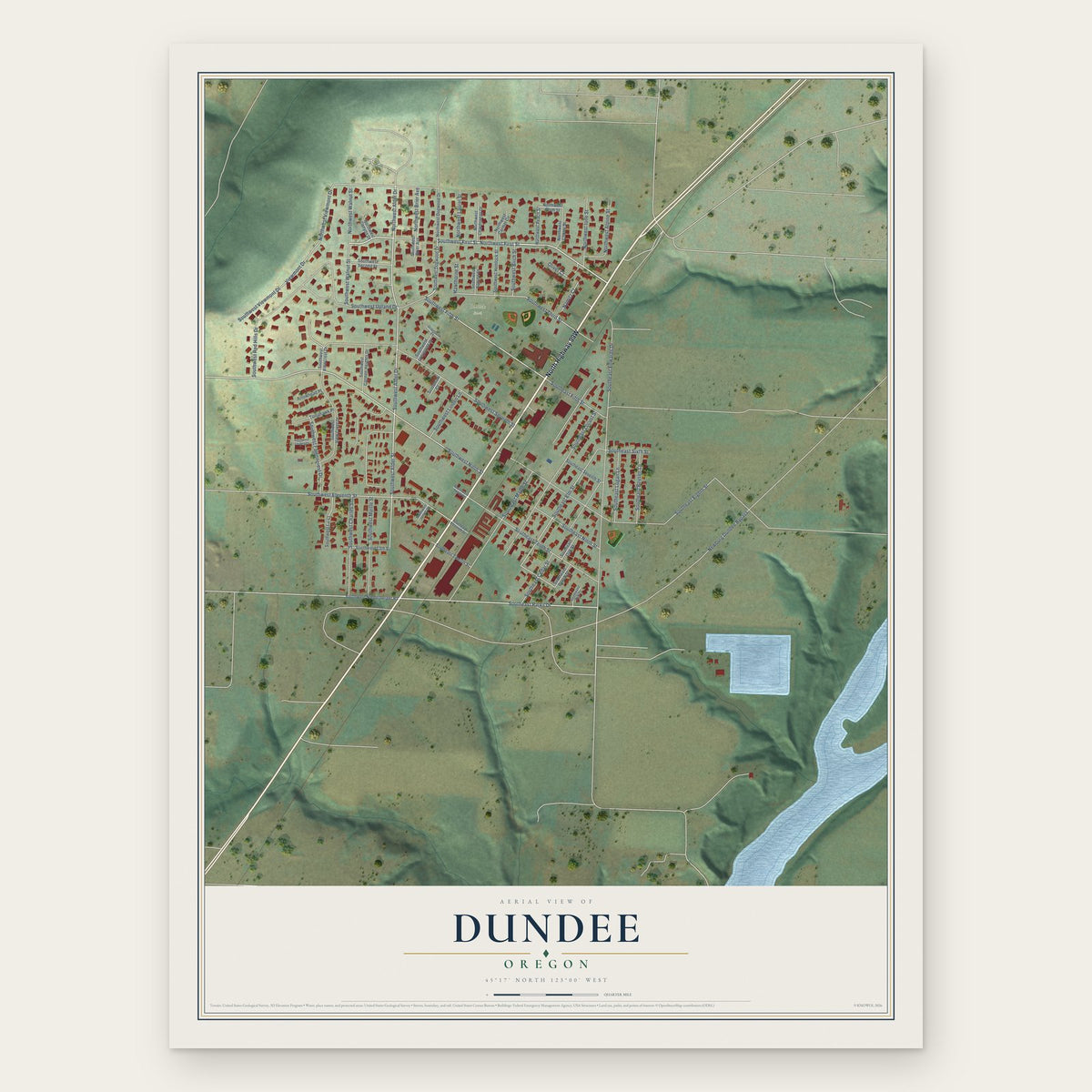 Dundee, Oregon map print, the full design