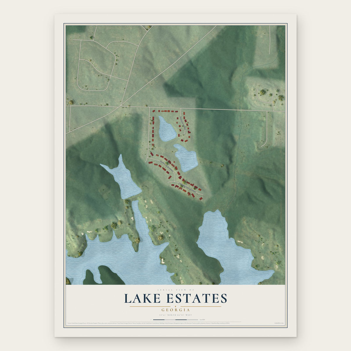 Lake Estates, Georgia map print, the full design