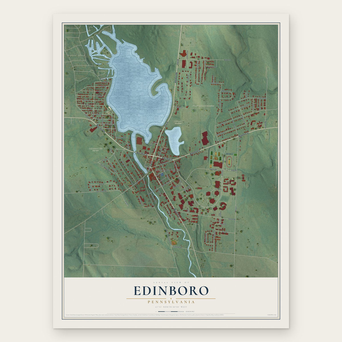 Edinboro, Pennsylvania map print, the full design