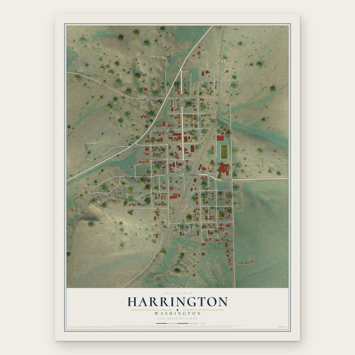 Harrington, Washington map print, the full design