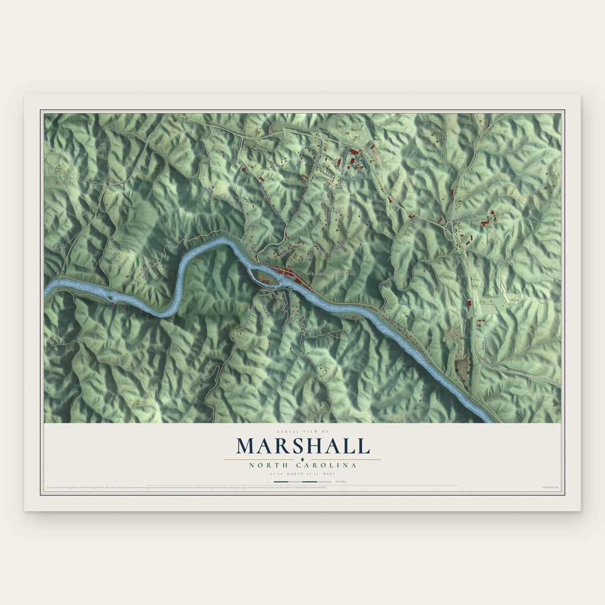 Marshall, North Carolina map print, the full design