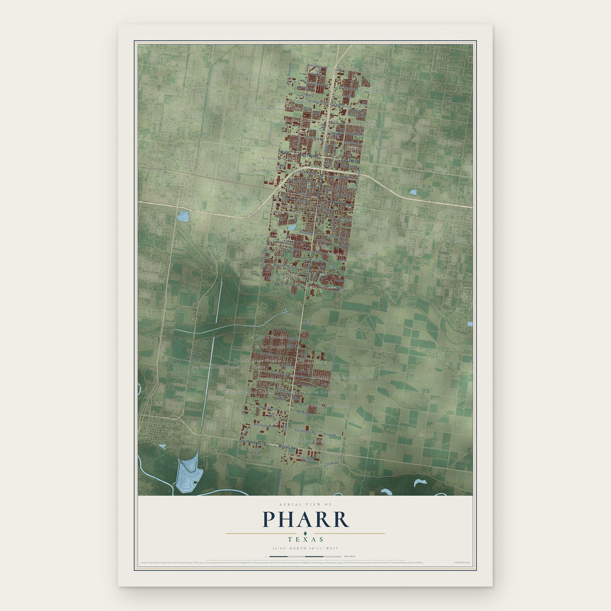Pharr, Texas map print, the full design
