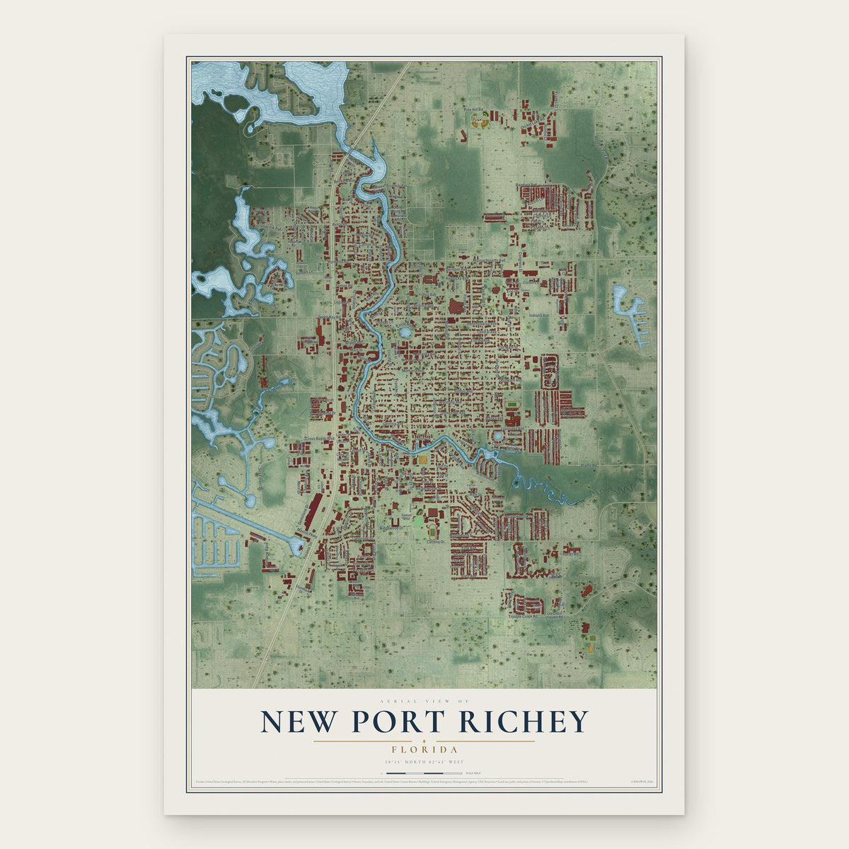 New Port Richey, Florida map print, the full design