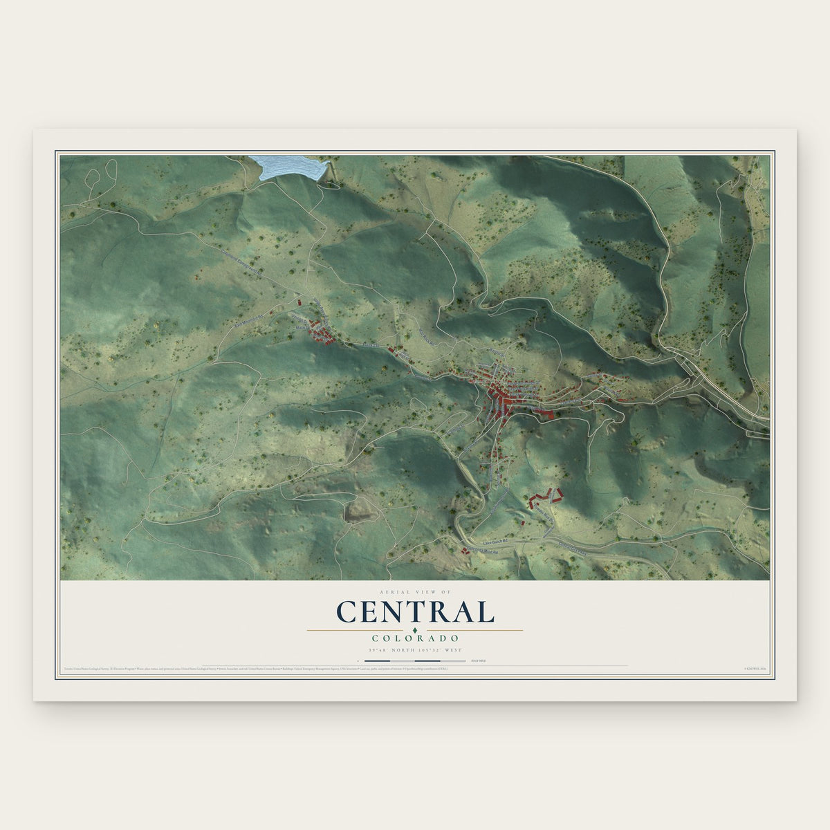 Central, Colorado map print, the full design