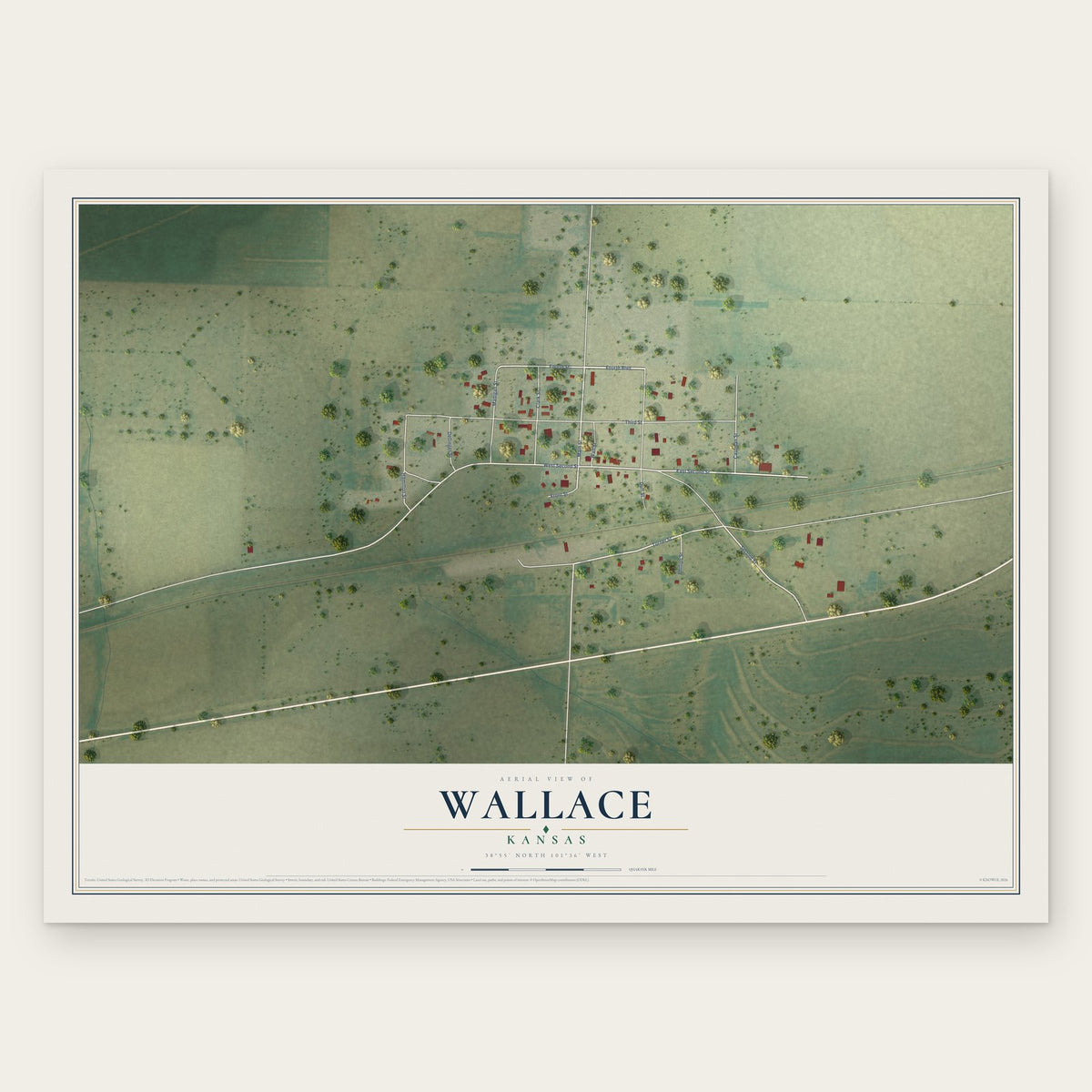 Wallace, Kansas map print, the full design