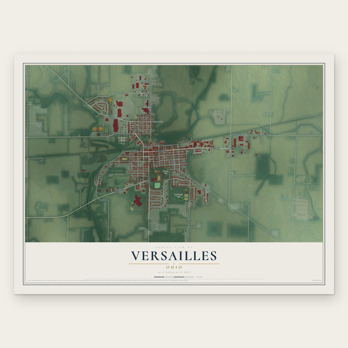 Versailles, Ohio map print, the full design