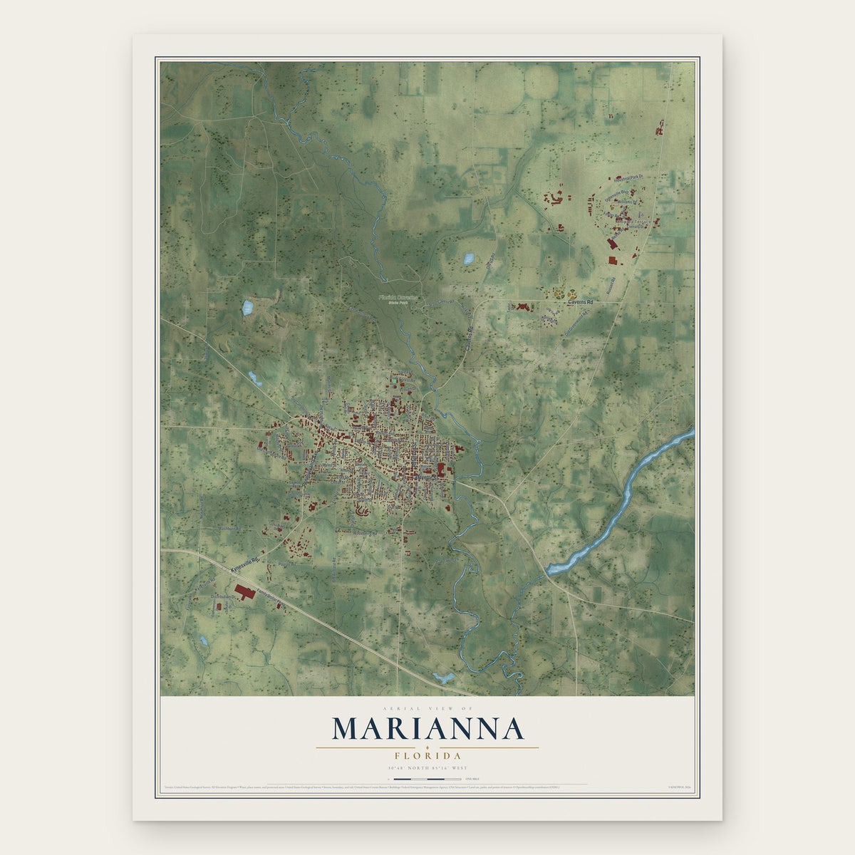 Marianna, Florida map print, the full design