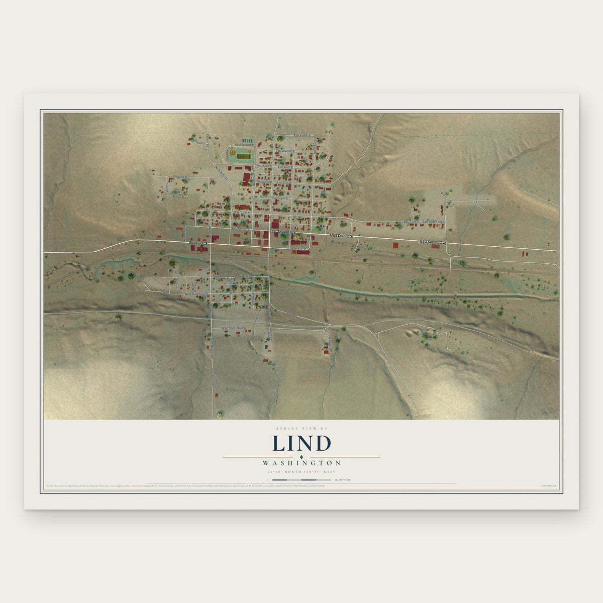 Lind, Washington map print, the full design