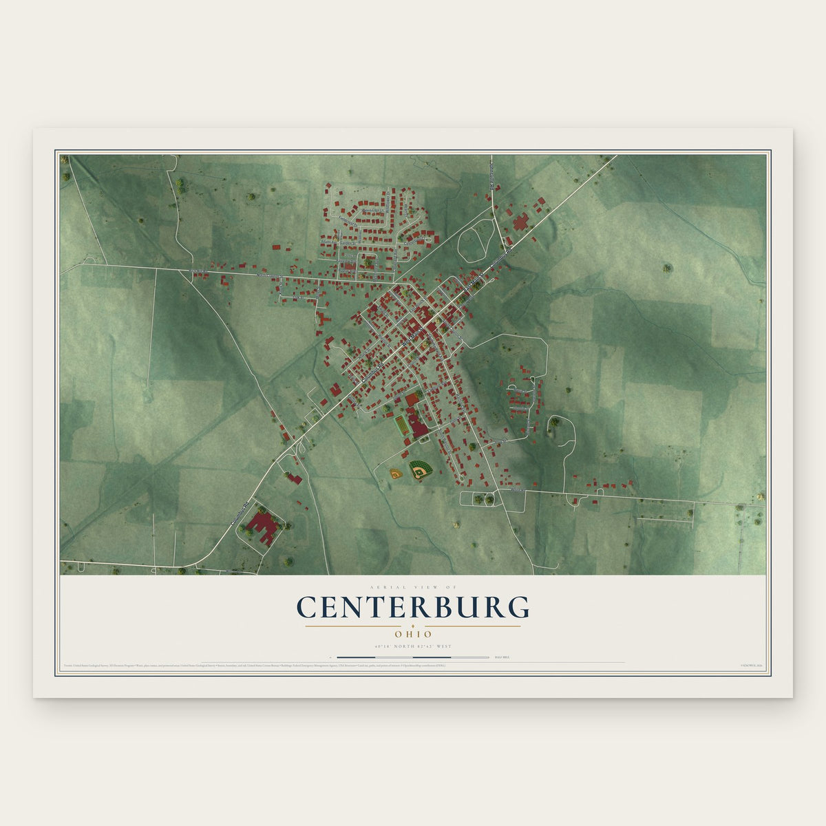 Centerburg, Ohio map print, the full design