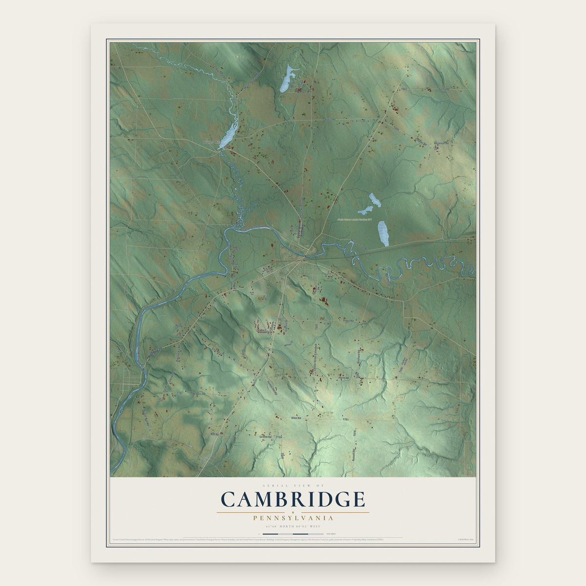 Cambridge, Pennsylvania map print, the full design