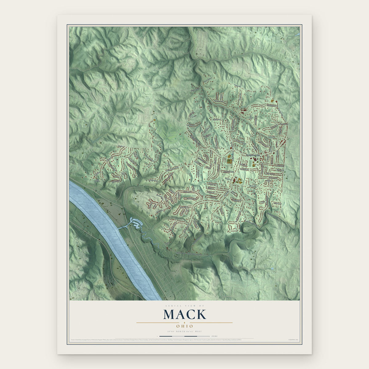 Mack, Ohio map print, the full design