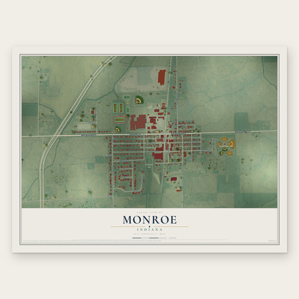 Monroe, Indiana map print, the full design