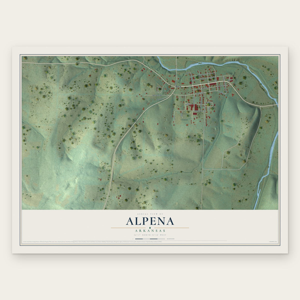 Alpena, Arkansas map print, the full design