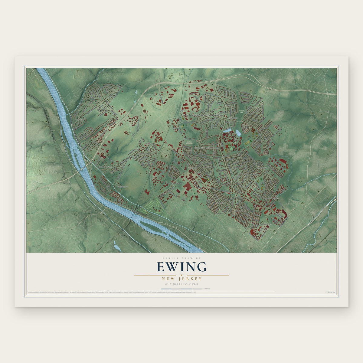 Ewing, New Jersey map print, the full design