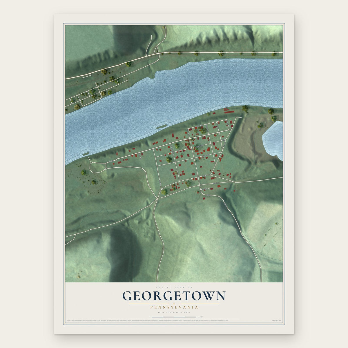 Georgetown, Pennsylvania map print, the full design