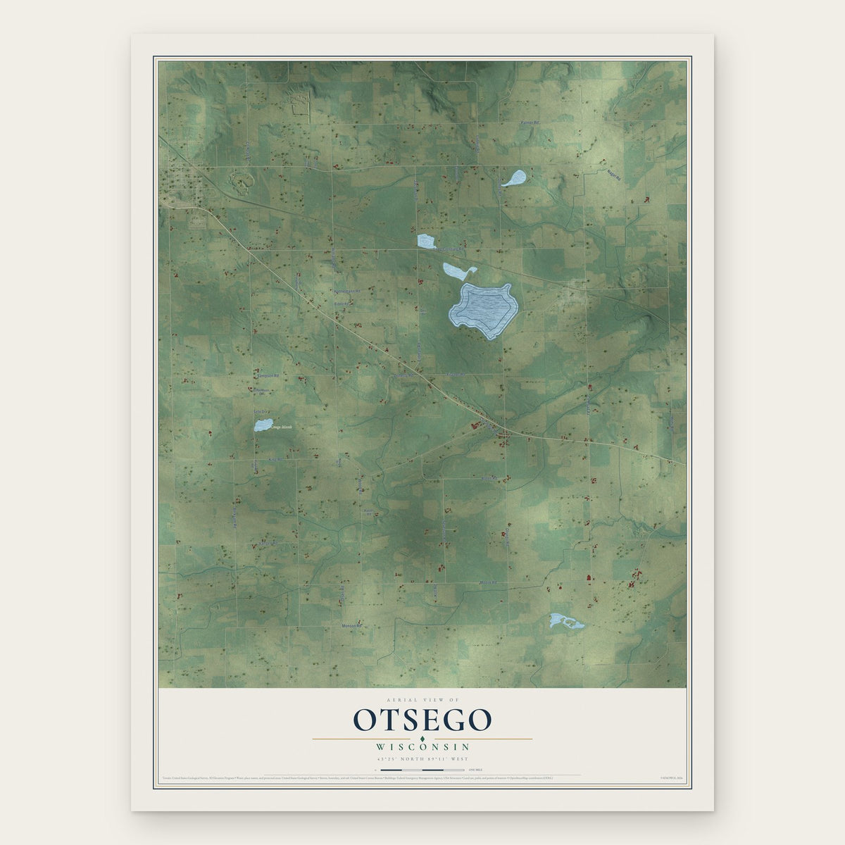 Otsego, Wisconsin map print, the full design