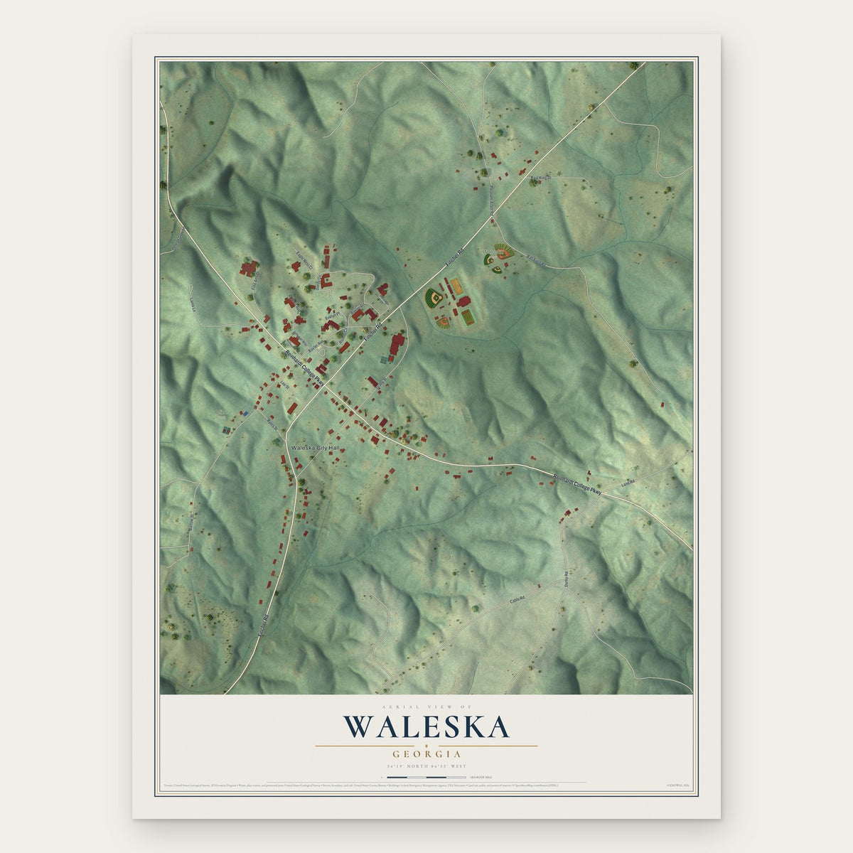 Waleska, Georgia map print, the full design