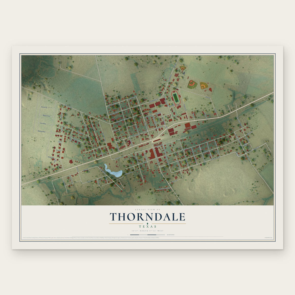 Thorndale, Texas map print, the full design