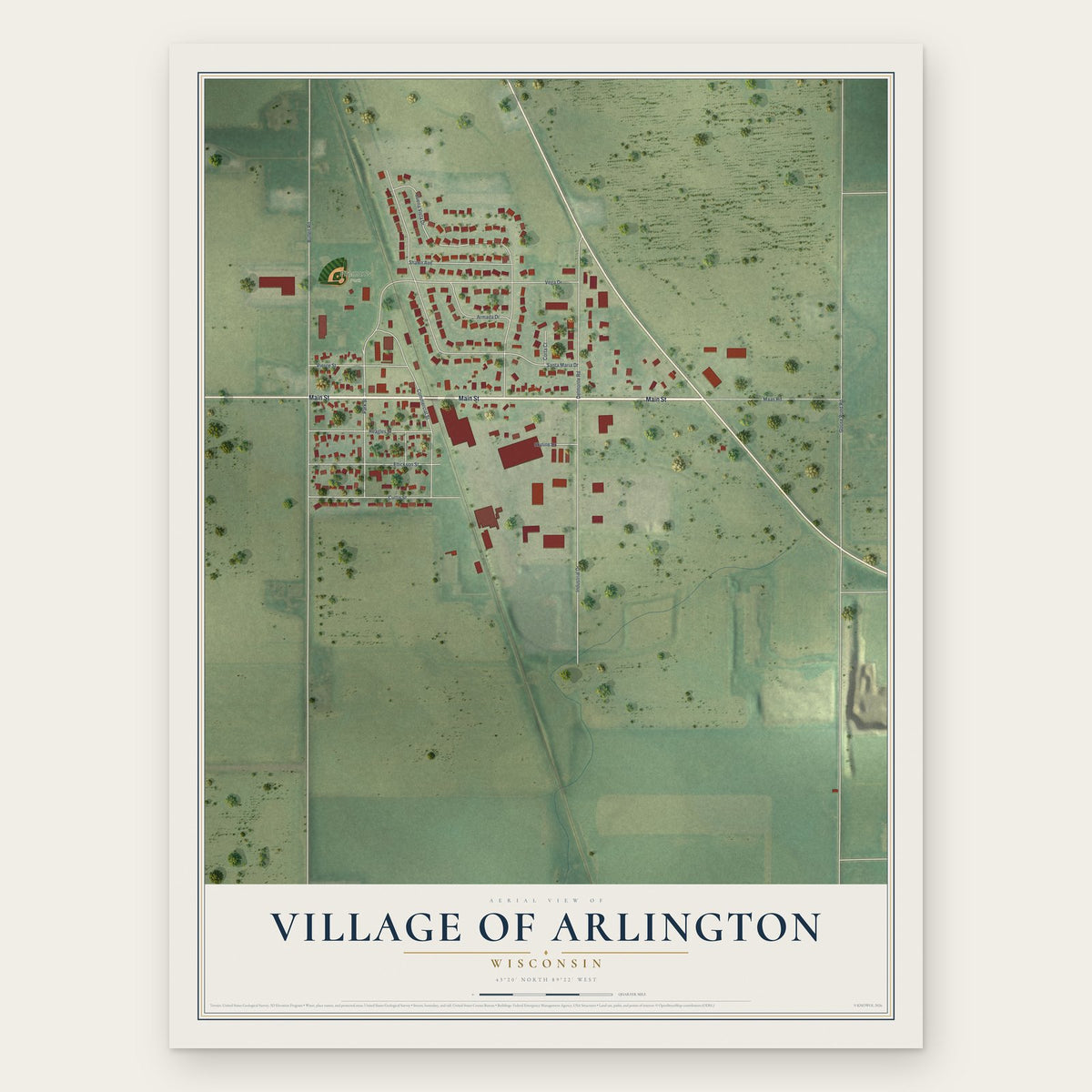 Arlington, Wisconsin map print, the full design